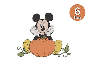 Mickey Mouse Halloween Pumpkin Embroidery Design (6 Sizes) (Instant Download)