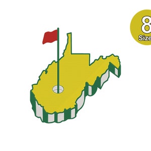 Projekt haftu maszynowego West Virginia Golf Machine. 8 rozmiarów. Projekt haftu sportowego