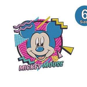 レトロなミッキーマウス 80年代ミッキーヴィンテージ刺繍デザイン、即時ダウンロード、6サイズ
