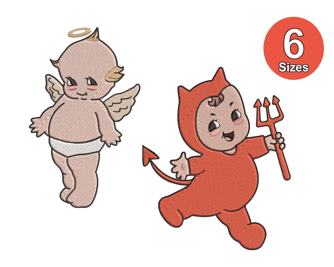 Angel and Devil Embroidery | Baby Embroidery | Kewpie Emboridery