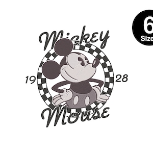 Retro Classic Mickey Mouse 1928 Embroidery Digital File, Instant Download, 6 Sizes