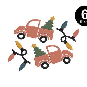 Christmas Truck with Light Embroidery Design, Machine Embroidery Design, 6 Sizes, Instant Download