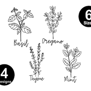 Floral Herb Machine Embroidery Design: Basil, Thyme, Oregano (Instant Download)