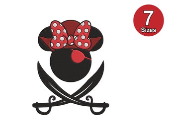 Disegno da ricamo Minnie Pirate: 7 dimensioni, formati multipli (download immediato)