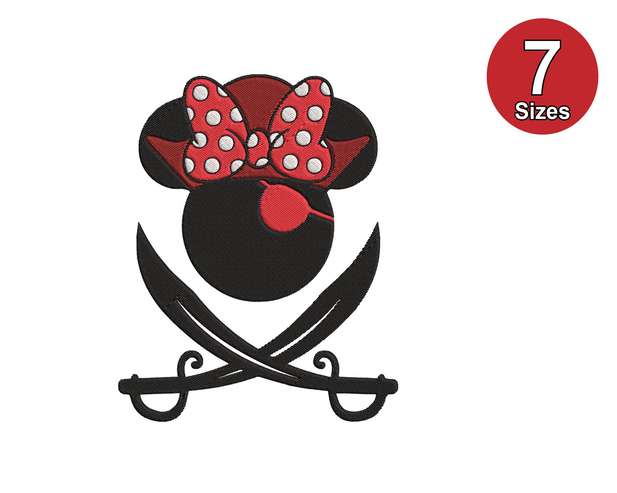 Minnie Pirate Embroidery Design: 7 Sizes, Multiple Formats