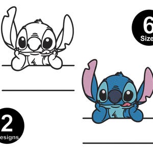 Stitch Outline Embroidery Design, Stitch Lilo Embroidery Machine File, Cute Baby Stitch Heart Embroidery, Digital Embroidery Pattern, 6 Size