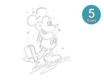 Mickey Mouse applique ontwerpoverzicht, Mickey handtekening borduurwerk, 5 maten