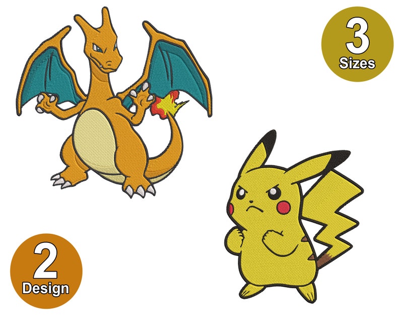 Charizard and Pikachu Pokémon Embroidery Design, 3 Sizes (instant ...