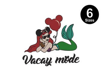 Ariel Vacay Mode Embroidery Design: Little Mermaid, Mickey Balloon (Instant Download)