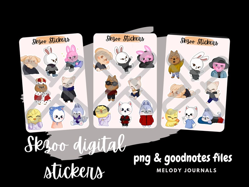 Stray Kids Skzoo Digital PNG Stickers 4pages Goodnotes Planner Digital
