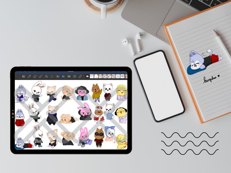 Stray Kids Skzoo Digital PNG Stickers 4pages Goodnotes Planner Digital