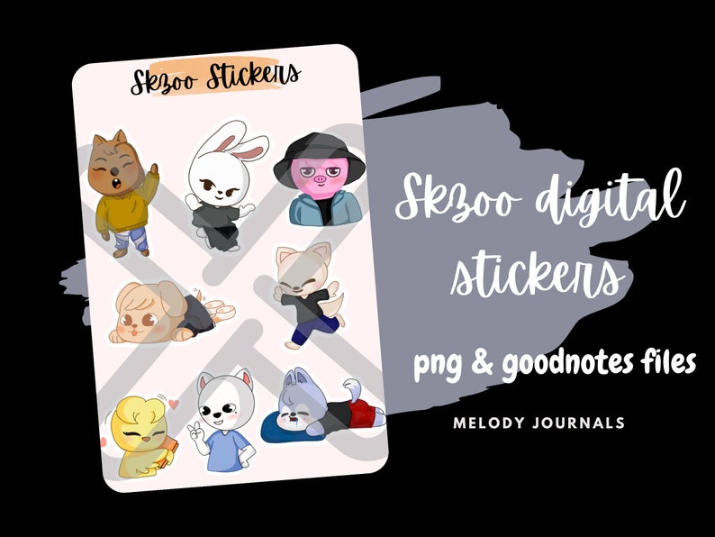 Stray Kids Skzoo Digital PNG Stickers 4pages Goodnotes Planner Digital