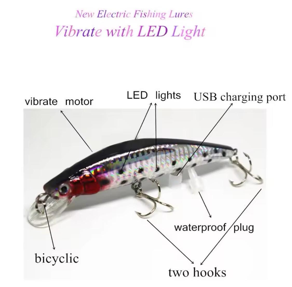 battery powered fishing lure NEW 3.5" Electric Live bait, Robotic Electronic Fake Bait Material Underwater Fishing LED Lure Light