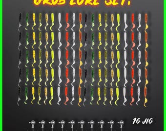Grub Lure Set: 100 Soft Plastic Baits with 1g Jig Heads