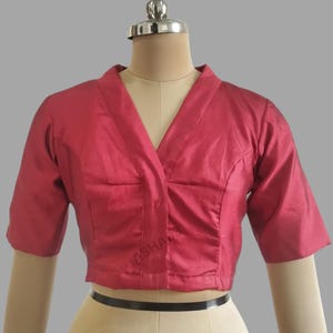 Women&#39;s Indian V- Neck Long Sleeves Front Open Blouse