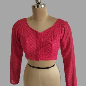 Chikankari EMBROIDERED BLOUSE, Front Open, Full Sleeves, Woman Choli Blouse, Party Wear Blouse, Saree Choli Blouse