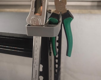 Soporte para herramientas para estanterías metálicas, fijación de soporte para perfiles en L – práctico para herramientas, alicates, tijeras, martillo, gafas, calibradores.