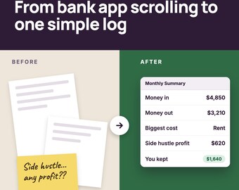 Income and Expense Tracker Spreadsheet for Excel & Google Sheets, Side Hustle and Freelancer Money Log