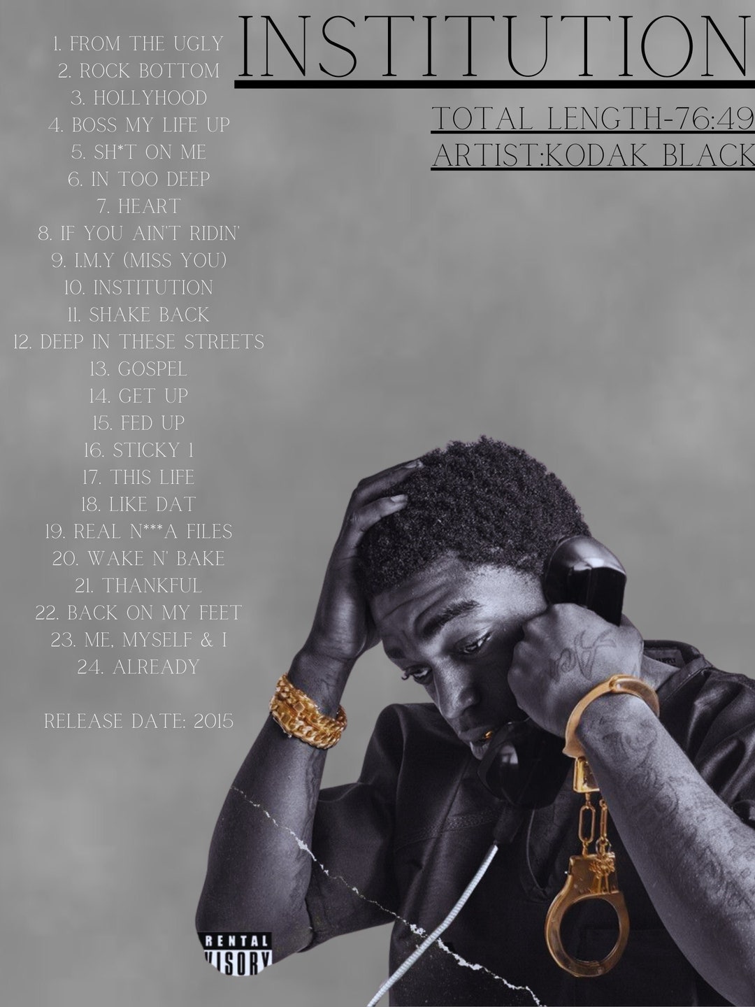 Kodak Black Custom Album Cover Printable Posterinstitution Etsy