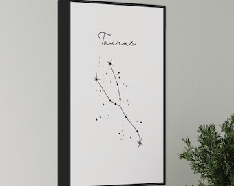 Taurus Zodiac Print: Black and White Line Art (Digital Download)