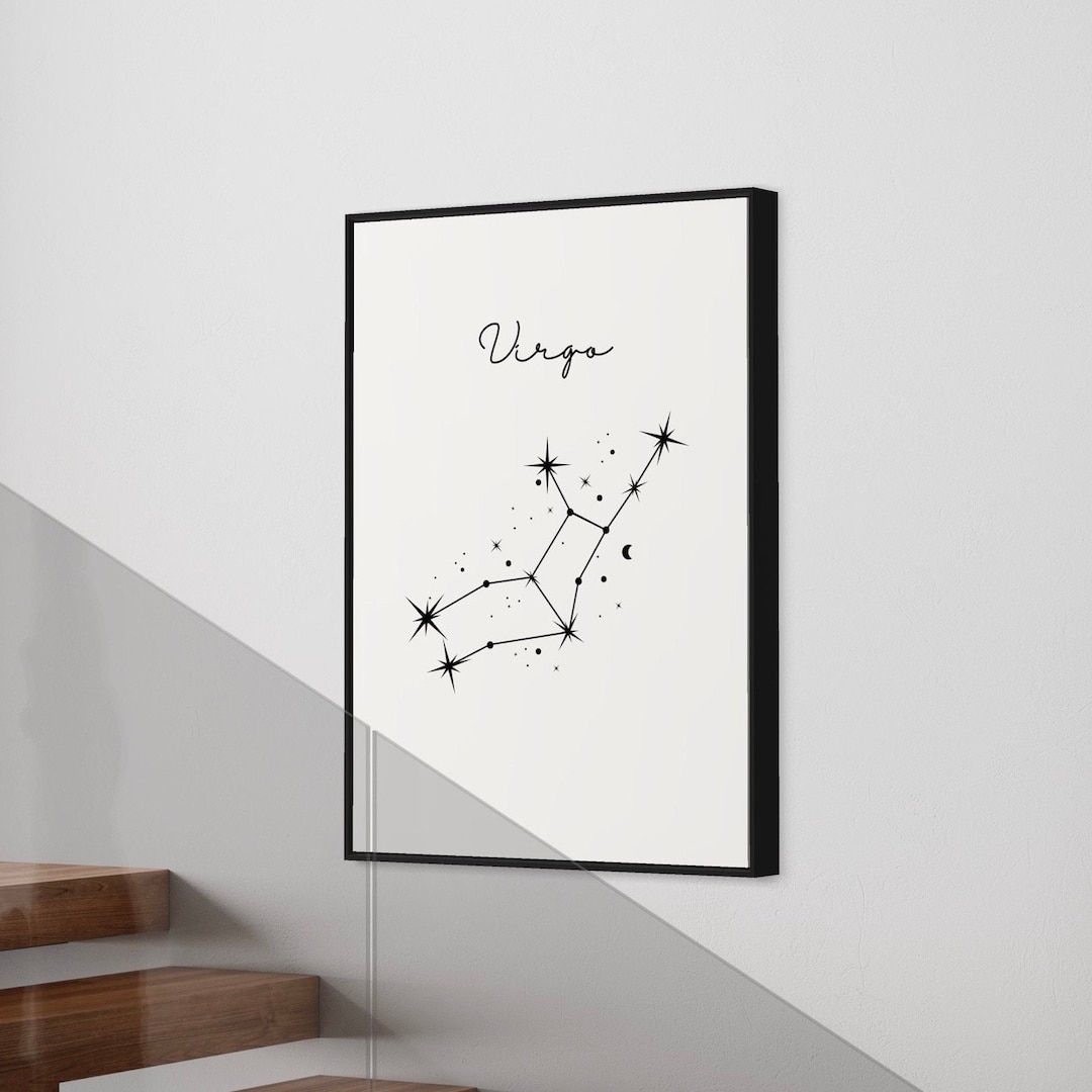 Virgo Zodiac Line Art Print: Black and White Astrology Poster