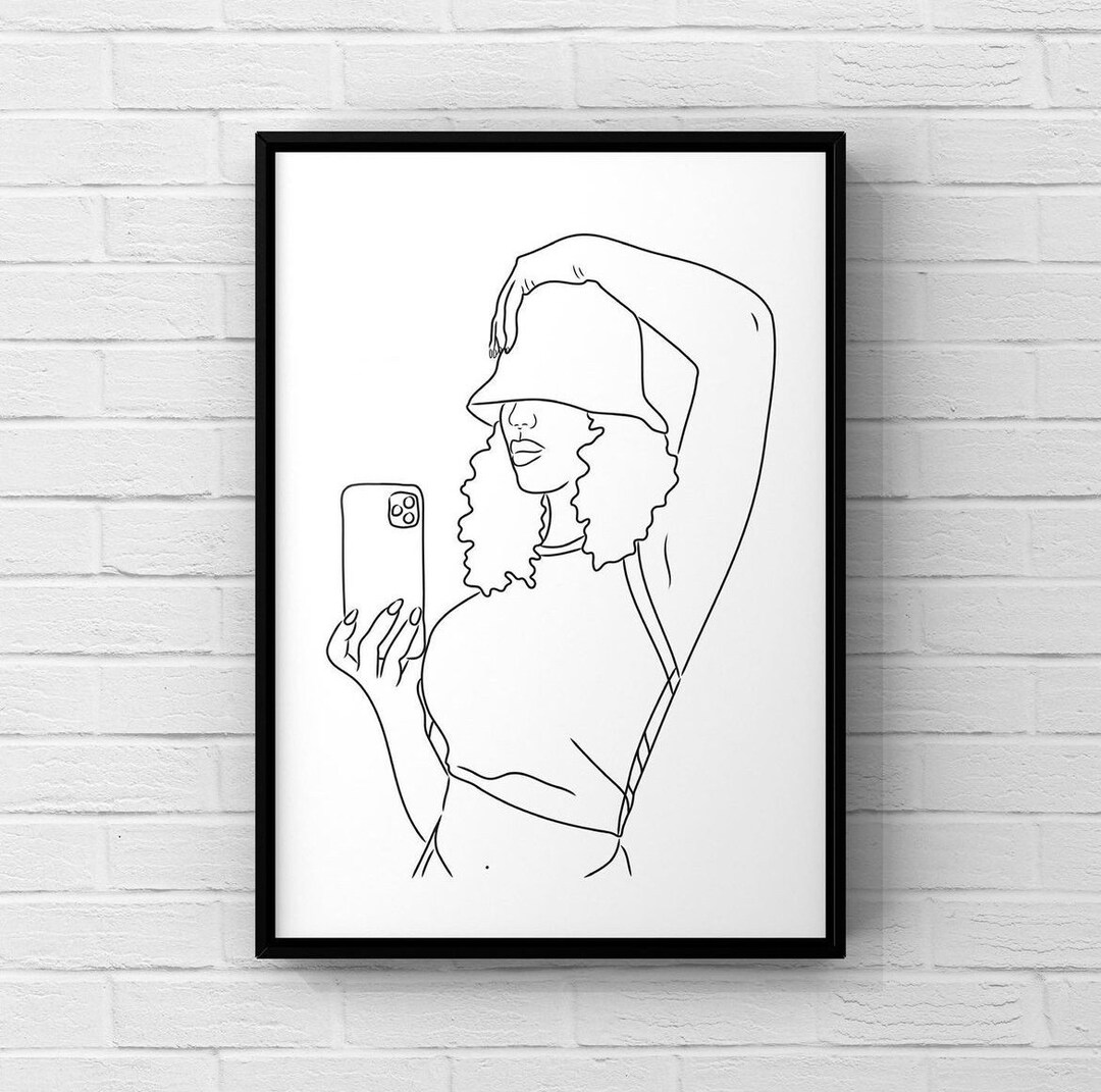Black Woman Art Print Black Art Aesthetic Wall Art Line Etsy