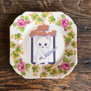 Upcycled Porcelain Ceramic snack plate “KILL THEM ALL”