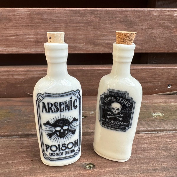 Set of two slipcast porcelain bottles