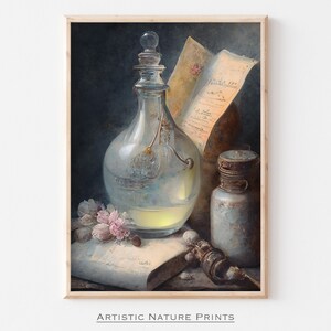 Pintura de bodegones, impresión de academia oscura, arte de pared de cabaña oscura, pintura al óleo victoriana vintage, arte de pared de Moody