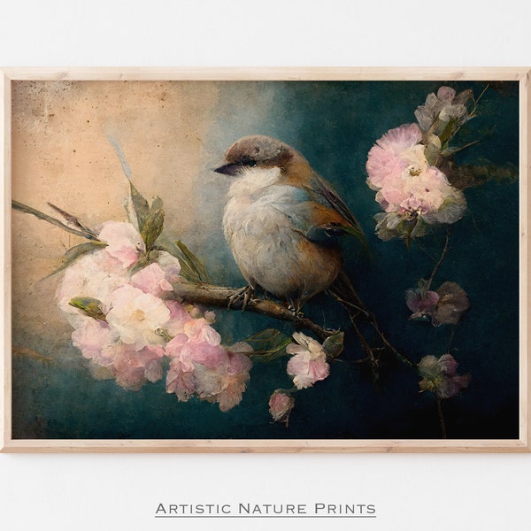 Bird Oil Painting | Moody Rustic Print | Vintage | Farmhouse decor | Neutral Antique | PRINTABLE art | Moody Still Life | Bathroom wall