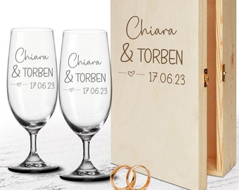 Biergläser zur Hochzeit - Hochzeitsgläser TREND- optional mit Holzkiste-persönliche Geschenke