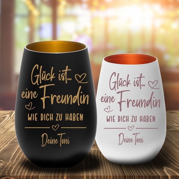 Geschenk Windlicht mit Gravur Glück ist... Freundin Geschenkidee zum Geburtstag - Weihnachten für die beste Freundin