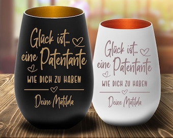 Windlicht mit Gravur Glück ist...Patentante Geschenkidee zum Geburtstag - Weihnachten , Geschenk für Taufpatin