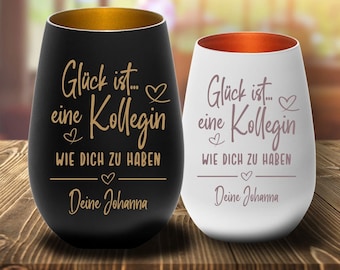 Windlicht mit Gravur Glück ist...Kollegin Geschenkidee zum Geburtstag - Weihnachten, Abschiedsgeschenk