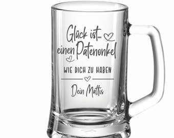 Bierkrug mit Gravur- Geschenk Patenonkel Glück ist... mit Wunschnamen - Vatertag - Geburtstag - Weihnachten