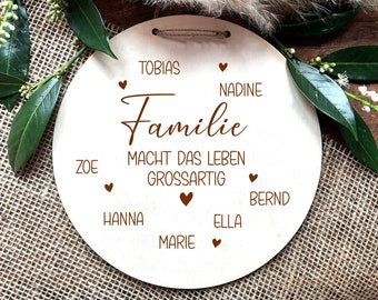 Holzschild mit Namen Familie- Geburtstag - Weihnachten Geschenkidee Eltern Großeltern