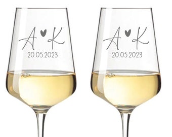 Wine glasses for weddings - wedding glasses with letter initials - optionally with memory box - personal gifts