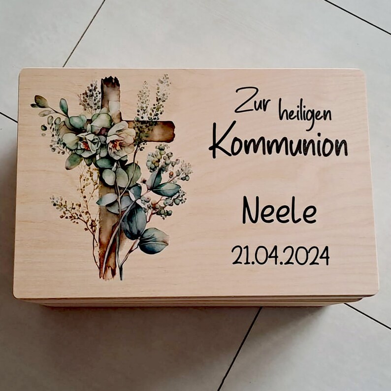 Erinnerungskiste Kommunion Erinnerungsbox mit Kreuz Geschenk Erinnerung Bild 3