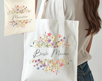 Geschenk Stofftasche personalisiert- Tasche Geschenkidee Frauen Mädchen Einkaufstasche Beutel Blumen Floral