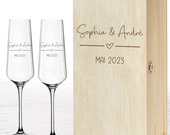 Wedding glasses champagne glasses for the wedding decorative heart - optionally with souvenir box - personal gifts