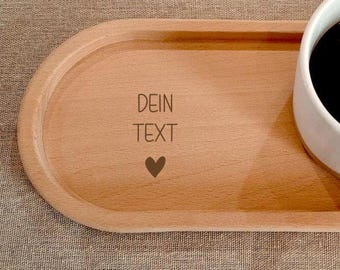 Holztablett personalisiert  Tablett Untersetzer Serviertablett Kaffeeteller mit Wunschtext Buche auch ohne Gravur