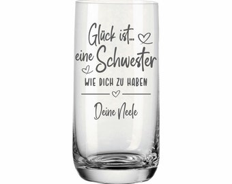 Trinkglas mit Gravur - Geschenk Schwester- Longdrinkglas Geburtstag Weihnachten Leonardo