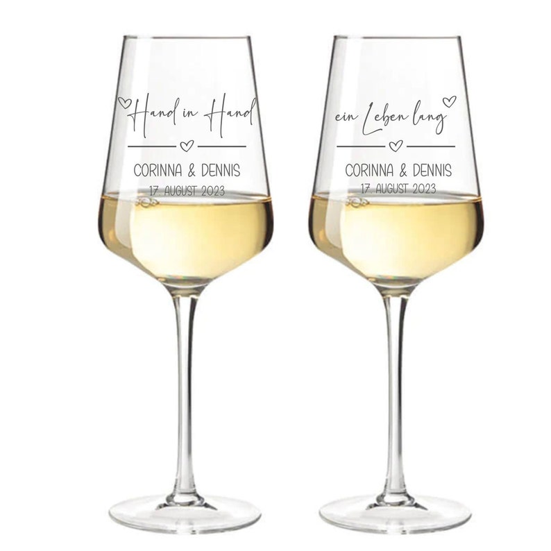 Hochzeitsgläser Weingläser Riesling zur Hochzeit Hand in Hand optional mit Erinnerungsbox persönliche Geschenke Hochzeitsgläser