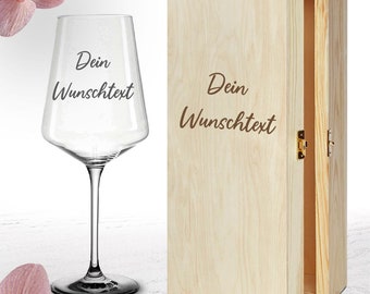 Weinglas mit Gravur - Wunschtext - Geschenkidee - Geburtstag - Weihnachten - Spruchglas - Individuell - wahlweise mit Holzkiste