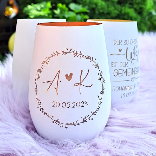 Windlicht zur Hochzeit - Initialen - Geschenkidee Brautpaar - Tischdeko - Personalisierte Geschenke