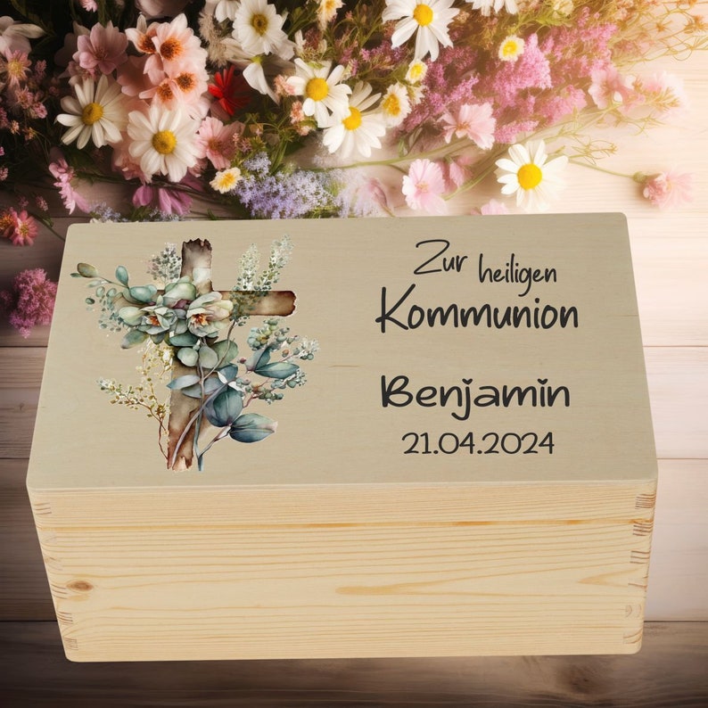 Erinnerungskiste Kommunion Erinnerungsbox mit Kreuz Geschenk Erinnerung Bild 4