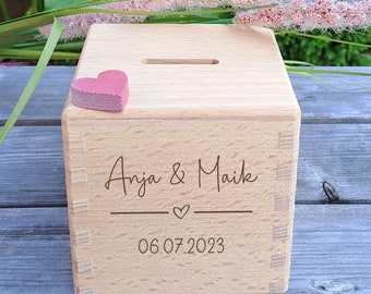 Money box for the wedding Gift for the wedding Money cube - with your desired name - Decorative heart - Money gifts - Money box - Personalized