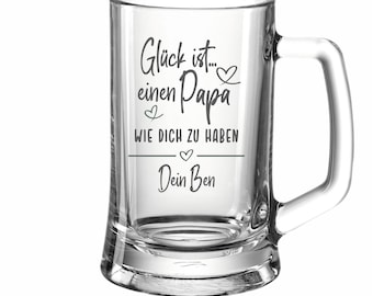 Gift for Dad - Beer Mug Happiness is... with desired name - Father's Day - Birthday - Christmas