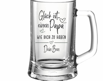 Geschenk für Papa - Bierkrug Glück ist... mit Wunschnamen - Vatertag - Geburtstag - Weihnachten