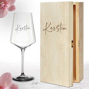 Wine glass with engraving - your desired name - gift idea - modern font - birthday - Christmas optional with wooden box